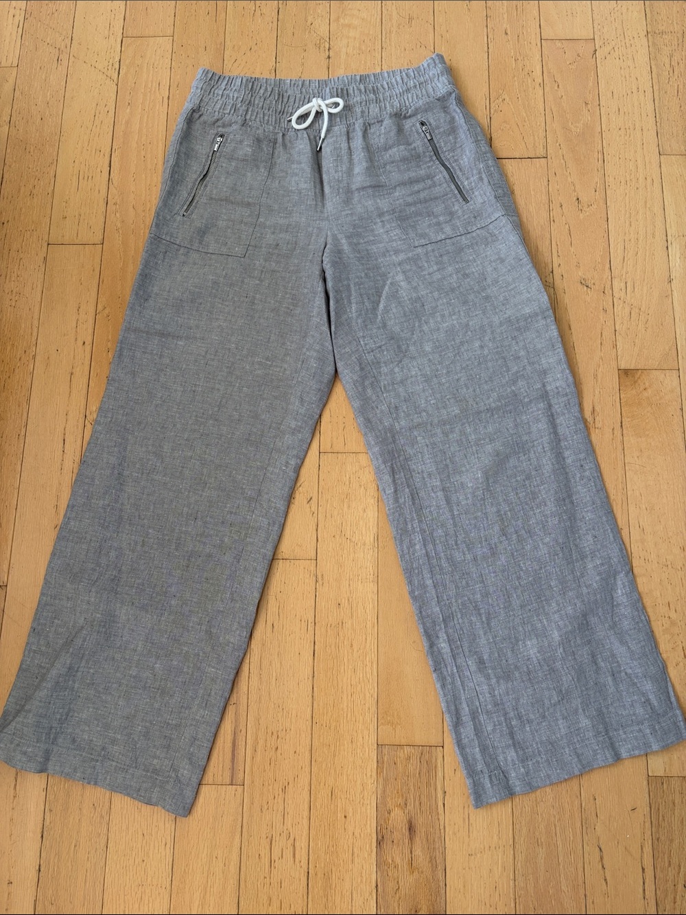 Athleta Wide-Leg Drawstring Linen Pants - Gray